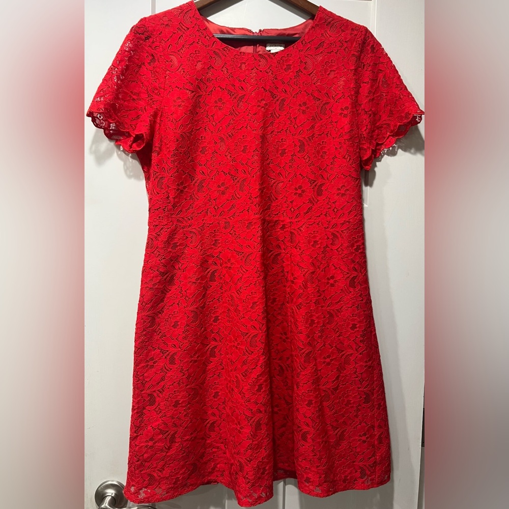 J. Crew Women’s Romantic Red Lace Fit and Flare  Dress 14 12